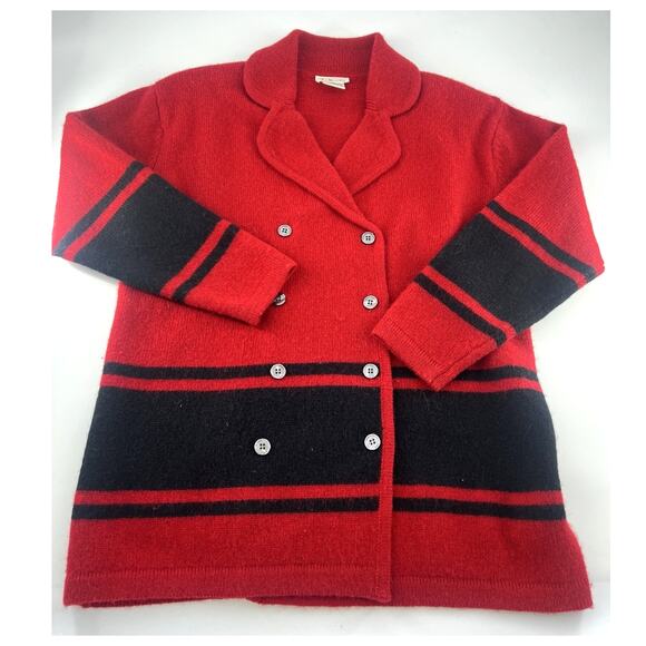 Vintage Talbots Sweater Womens Small Red Black Cardiagn 100% Wool Granny Button - Picture 1 of 10